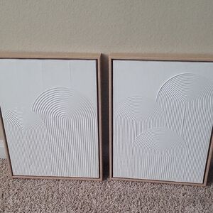 Set of 2 Modern White Textured Wall Art Panels 12 x 16